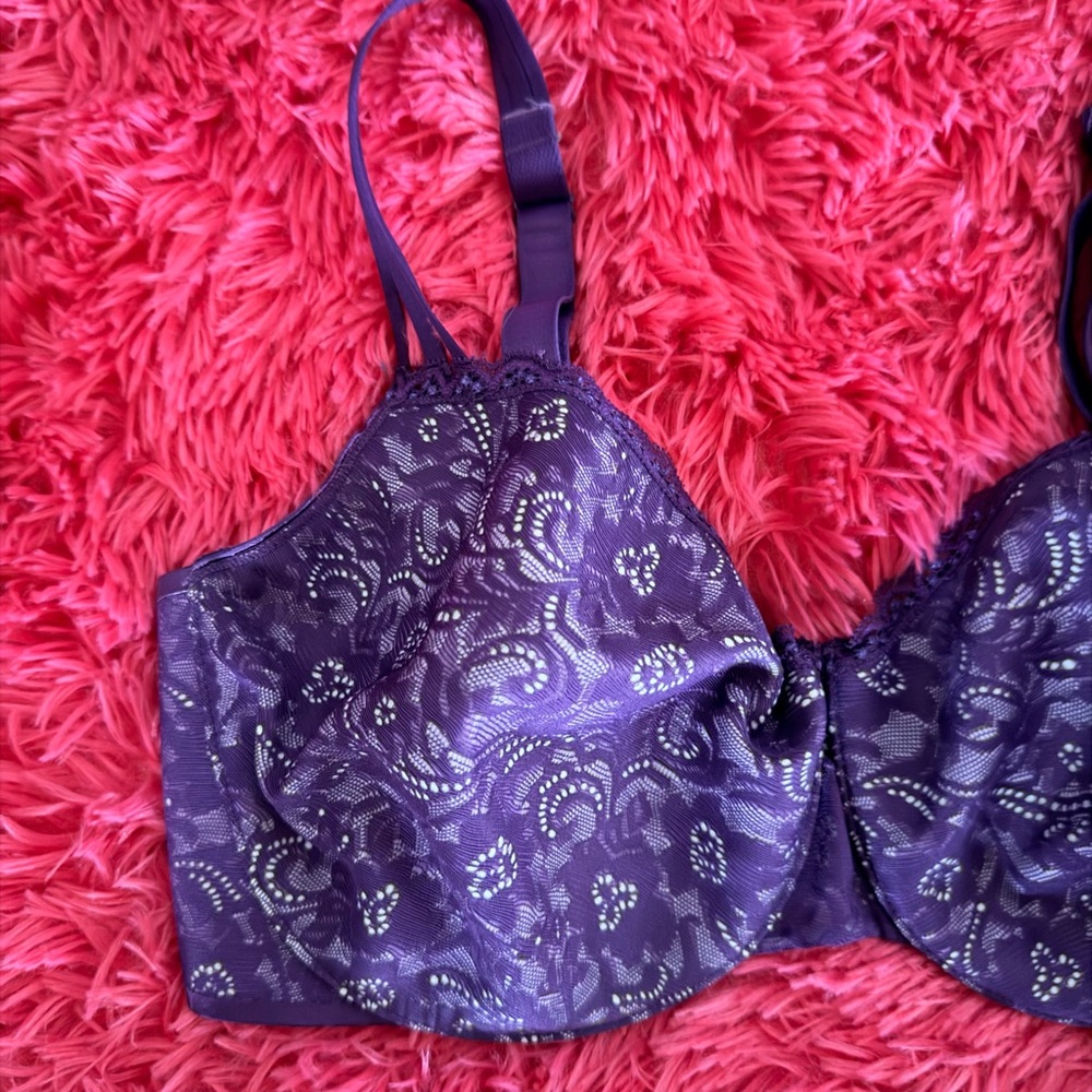 Soma Purple Enticing Lift Balconet Underwire Back Closure Floral Bra - Picture 2 of 9